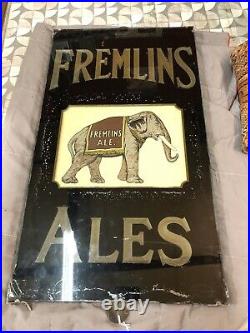 Vintage Antique Fremlins Ales Elephant Enamel Glass On Slate Pub Sign Dickson