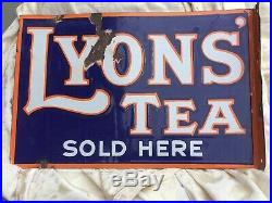 Vintage Antique Lyons Tea Enamel Avertising Sign Double Sided