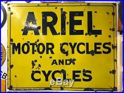 Vintage Ariel Cycles And Motorcycles Enamel Sign Bike Petrol Oil Automobilia