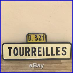 Vintage Authentic French Road Sign town TOURREILLES France enameled 13111712