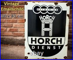 Vintage Auto Union Horch Dienst Enamel Advertising Sign Plaque