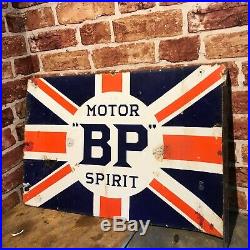 Vintage Automobilia Bp Motor Spirit Union Jack Enamel Sign #3317
