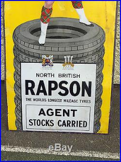 Vintage Automobilia North British Rapson Tyres Enamel Sign #575