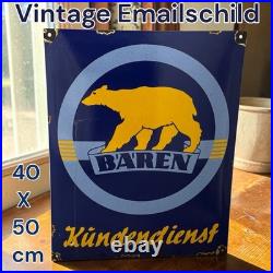 Vintage BÄREN Battery Service Enamel Advertising Sign Enamel Plaque