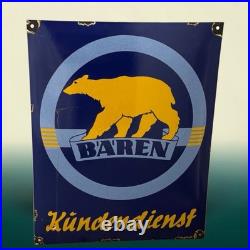 Vintage BÄREN Battery Service Enamel Advertising Sign Enamel Plaque