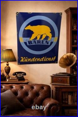 Vintage BÄREN Battery Service Enamel Advertising Sign Enamel Plaque