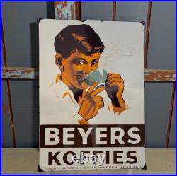 Vintage BEYERS Coffee & Tea Enamel Plaque Sign