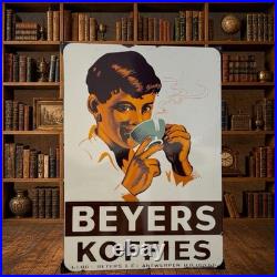 Vintage BEYERS Coffee & Tea Enamel Plaque Sign