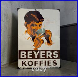 Vintage BEYERS Coffee & Tea Enamel Plaque Sign