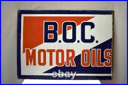 Vintage BOC Motor Oils Porcelain Enamel Sign 23x16 Double Sided Garage Petrol