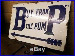 Vintage BP Buy From Pump Enamel Sign Advertising Garage Automobilia Motoring