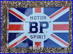 Vintage BP Union Flag Enamel Sign Motor Spirit Vintage Automobilia Garage Oil