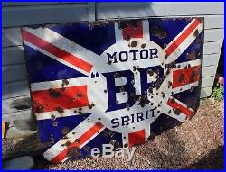 Vintage BP motor spirit Union Jack Enamel Sign garage petrol pump oil can
