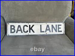 Vintage Back Lane Tin Enamel Road Street Sign Advertising Petrol Oil Old Garage