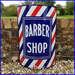 Vintage Barber Shop Enamel Sign Decorative Hairdresser Curved RARE
