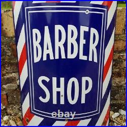 Vintage Barber Shop Enamel Sign Decorative Hairdresser Curved RARE