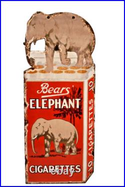 Vintage Bears Elephant Cigarettes Die-Cut Porcelain Enamel Advertising Sign 18x7 Vintage Bears Elephant Cigarettes Die-Cut Porcelain Enamel Advertising Sign 18x7