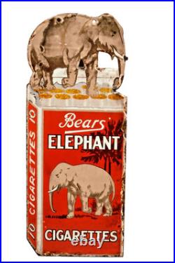 Vintage Bears Elephant Cigarettes Die-Cut Porcelain Enamel Advertising Sign 18x7 Vintage Bears Elephant Cigarettes Die-Cut Porcelain Enamel Advertising Sign 18x7