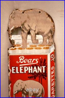 Vintage Bears Elephant Cigarettes Die-Cut Porcelain Enamel Advertising Sign 18x7 Vintage Bears Elephant Cigarettes Die-Cut Porcelain Enamel Advertising Sign 18x7