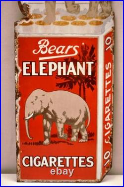 Vintage Bears Elephant Cigarettes Die-Cut Porcelain Enamel Advertising Sign 18x7 Vintage Bears Elephant Cigarettes Die-Cut Porcelain Enamel Advertising Sign 18x7