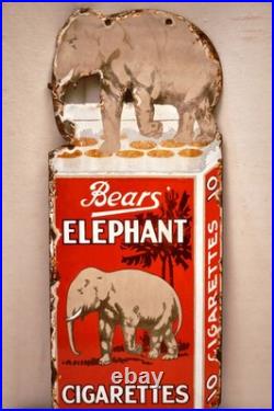Vintage Bears Elephant Cigarettes Die-Cut Porcelain Enamel Advertising Sign 18x7 Vintage Bears Elephant Cigarettes Die-Cut Porcelain Enamel Advertising Sign 18x7