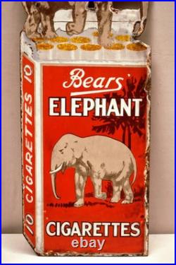 Vintage Bears Elephant Cigarettes Die-Cut Porcelain Enamel Advertising Sign 18x7 Vintage Bears Elephant Cigarettes Die-Cut Porcelain Enamel Advertising Sign 18x7