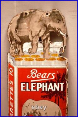 Vintage Bears Elephant Cigarettes Die-Cut Porcelain Enamel Advertising Sign 18x7 Vintage Bears Elephant Cigarettes Die-Cut Porcelain Enamel Advertising Sign 18x7