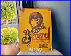 Vintage Beverol De Motorolie Motor Oil Enamel Sign Petrol Pump Automobilia