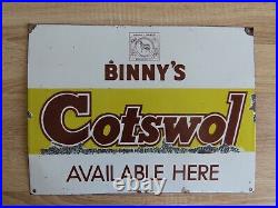 Vintage Binny's Cotswol Available Here Advertising Enamel Sign, Fabric Material
