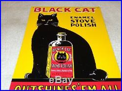 Vintage Black Cat Enamel Stove Polish 11 3/4 Metal Gas Kitchen Cleaner Oil Sign