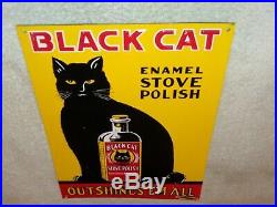 Vintage Black Cat Enamel Stove Polish 11 3/4 Metal Gas Kitchen Cleaner Oil Sign
