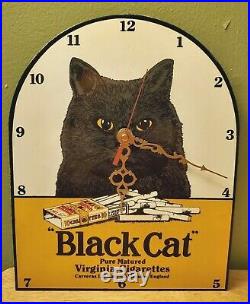 Vintage Black Cat Virginia Cigarettes Porcelain Enamel Advertising Sign Clock