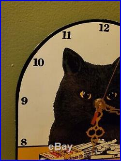 Vintage Black Cat Virginia Cigarettes Porcelain Enamel Advertising Sign Clock