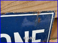 Vintage Blue Enamel Telephone Sign 22 x 9 Lacquered VGC