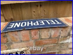Vintage Blue Enamel Telephone Sign 22 x 9 Lacquered VGC