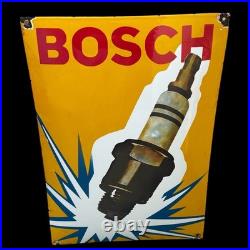 Vintage Bosch Spark Plug Enamel Advertising Sign Enamel Plaque