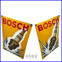 Vintage Bosch Spark Plug Enamel Advertising Sign Enamel Plaque