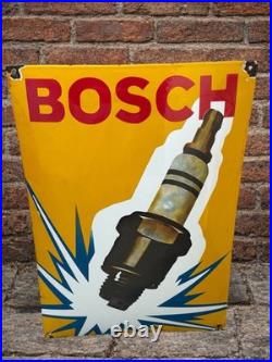 Vintage Bosch Spark Plug Enamel Advertising Sign Enamel Plaque