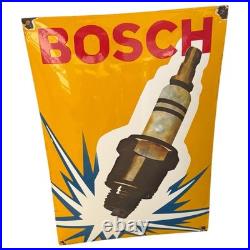 Vintage Bosch Spark Plug Enamel Advertising Sign Enamel Plaque
