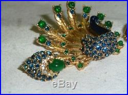 Vintage Boucher Signed Set Blue Green Enamel Peacock Brooch Pin & Earrings