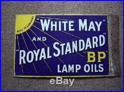 Vintage Bp White May And Royal Standard Lamp Oil Enamel Sign