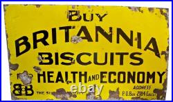 Vintage Britannia Biscuits Porcelain Enamel Sign 30x18 Rare Indian Advertising