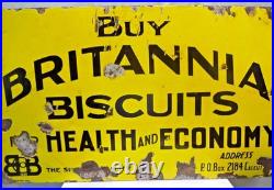 Vintage Britannia Biscuits Porcelain Enamel Sign 30x18 Rare Indian Advertising