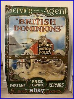 Vintage British Dominions Enamel Sign Huge Advertising Sign Large Car Petrol Oil