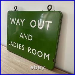Vintage British Railway Enamel Sign WAY OUT AND LADIES ROOM