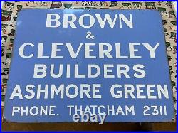 Vintage Brown & Cleverley Builders Ashmore Green Enamel Sign, Advertising Sign