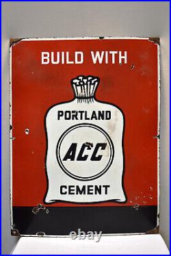 Vintage Build With Portland ACC Cement Sign Board Porcelain Enamel Advertising