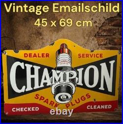 Vintage CHAMPION Spark Plugs Enamel Advertising Plaque Sign
