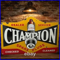 Vintage CHAMPION Spark Plugs Enamel Advertising Plaque Sign