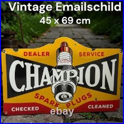 Vintage CHAMPION Spark Plugs Enamel Advertising Plaque Sign